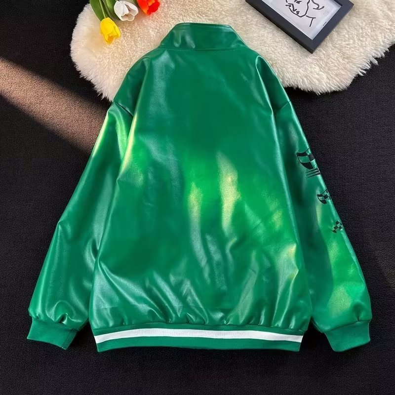 ✦ AFFLIGA ✦Áo Khoác Bóng Chày Da Pu Dáng Rộng Phối Màu Tương Phản Kiểu Retro Mỹ Cá Tính Cho Nam