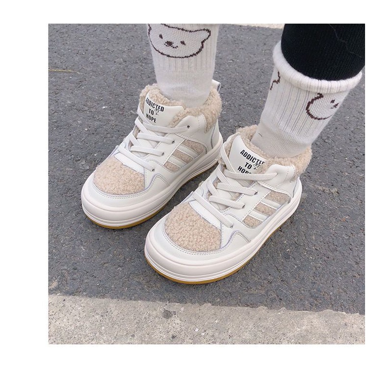 Giày Bốt Cotton Phối Lông Cừu Dễ Thương Cho Bé