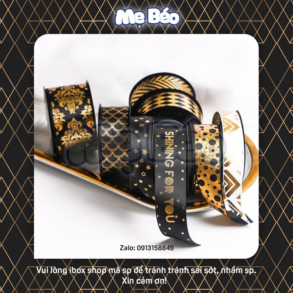 Ruy băng chữ & họa tiết bản kim tuyến vàng 2.5cm/4cm đẹp chất lượng tốt