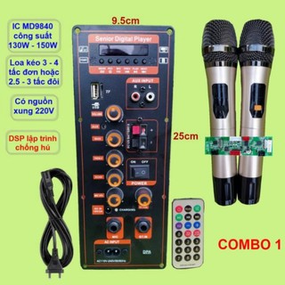 Mạch loa kéo dsp lập trình chống hú ic md9840 công suất 130w – 150w có nguồn xung 220v kèm micro không dây