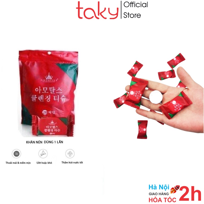 Set 20 Viên Nén Khăn Ướt - Taky, Chất Mềm Mịn, Dùng 1 Lần Hút Nước, An Toàn, Sạch Sẽ, Tiện Dụng, Nhỏ Gọn Mang Theo. 5850