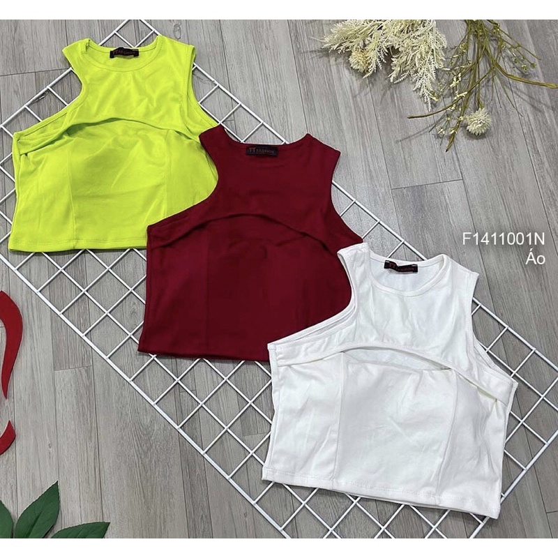 Áo thun croptop màu khoét ngực cổ tròn sát nách TT1411