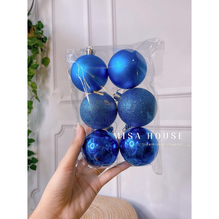 Bộ 6 Quả trái châu noel 6cm trang trí decor cây thông giáng sinh màu vàng xanh dương bạc siêu đẹp Misa House