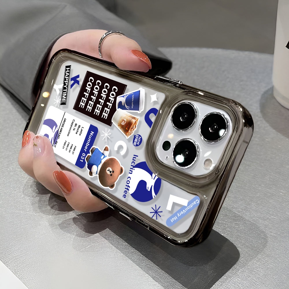 Ốp Điện Thoại Trong Suốt In Hình Gấu Và Cà Phê Cho iphone 14 Pro Max 13 11 12 7Plus X XR XS Max 8 7