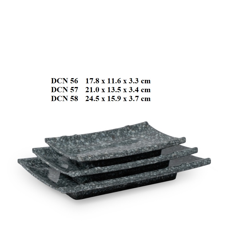 Dĩa chữ nhật nhựa Melamine vân đá đen