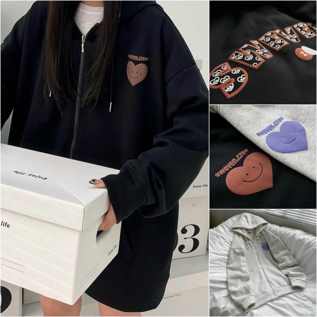 Áo Khoác Nì Nón Mũ SWEVEN Trái Tim -FREESHIP - Kiểu Hoodie  KHóa Kéo Nam Nữ Cặp Đôi Mặc Siêu Xinh