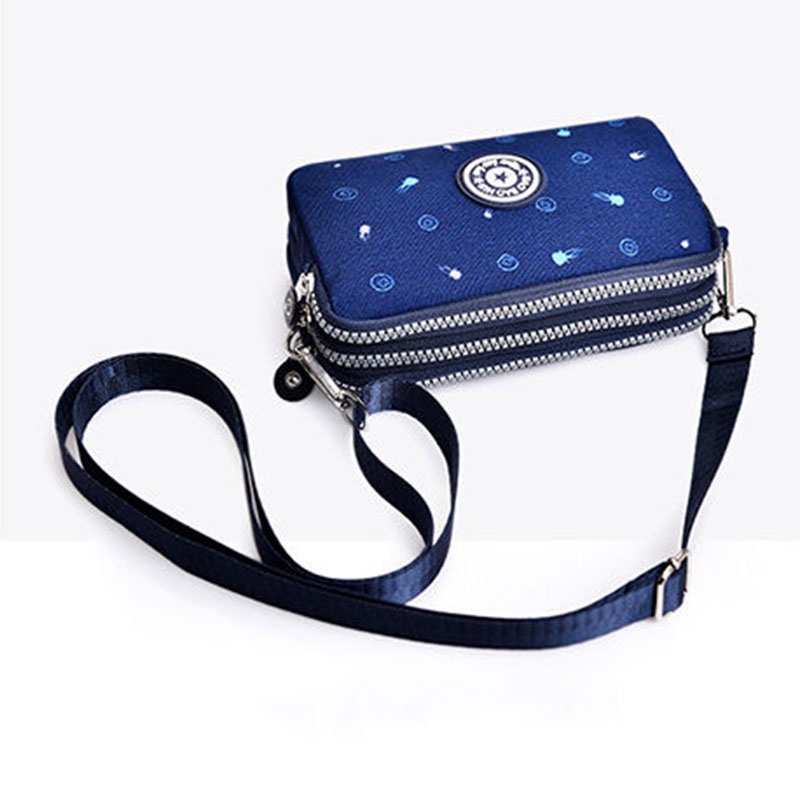 MISCHA Túi Đeo Chéo Vải Canvas Ba Lớp Có Khóa Kéo Đựng Điện Thoại Phong Cách Hàn Quốc