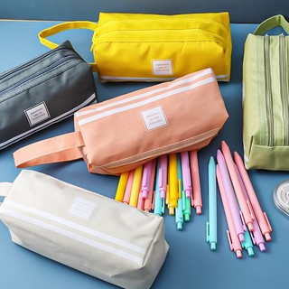 Túi đựng bút vải canvas cỡ lớn to 2 ngăn, bóp viết kiểu nhật màu pastel giá rẻ
