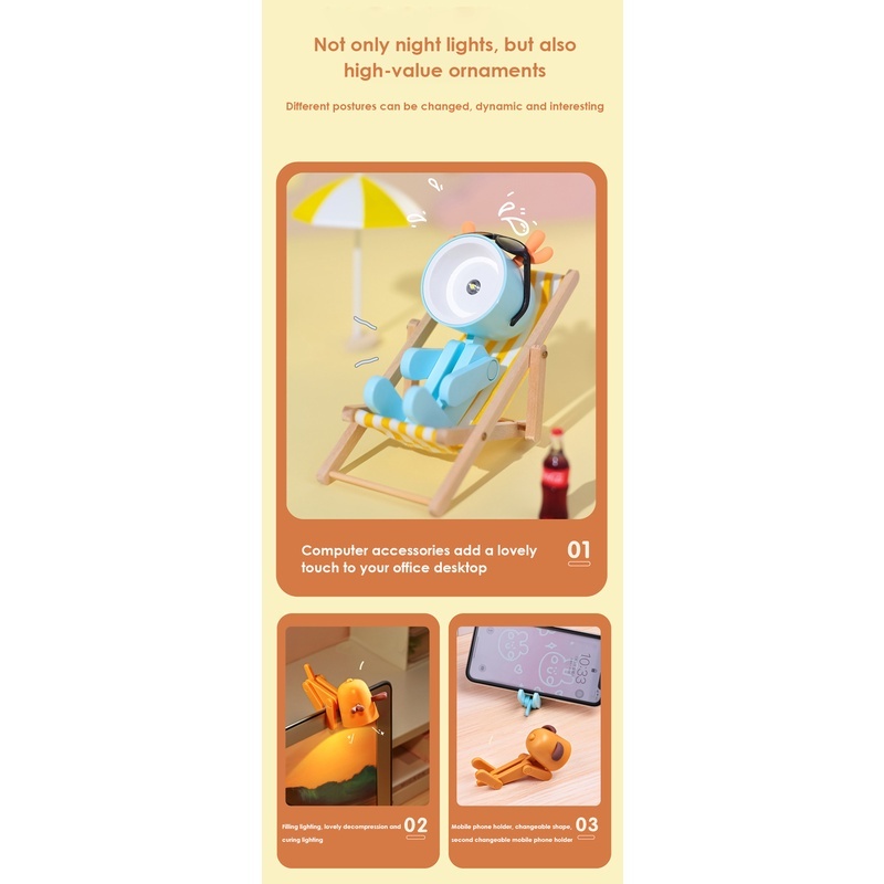 Đèn Ngủ LED 3D Mini Để Bàn Hình Hươu / Khủng Long Có Giá Đỡ Điện Thoại Di Động Trang Trí Nhà Cửa