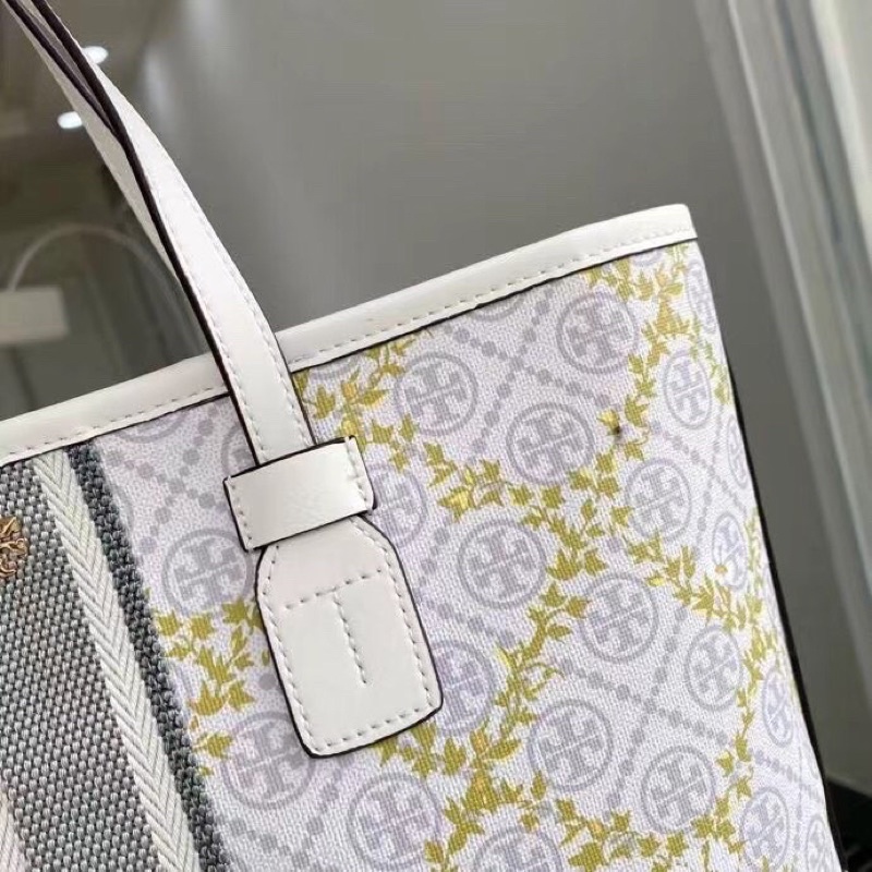 Túi Burch T Monogram Canvas Floral Vine Top Zip Tote