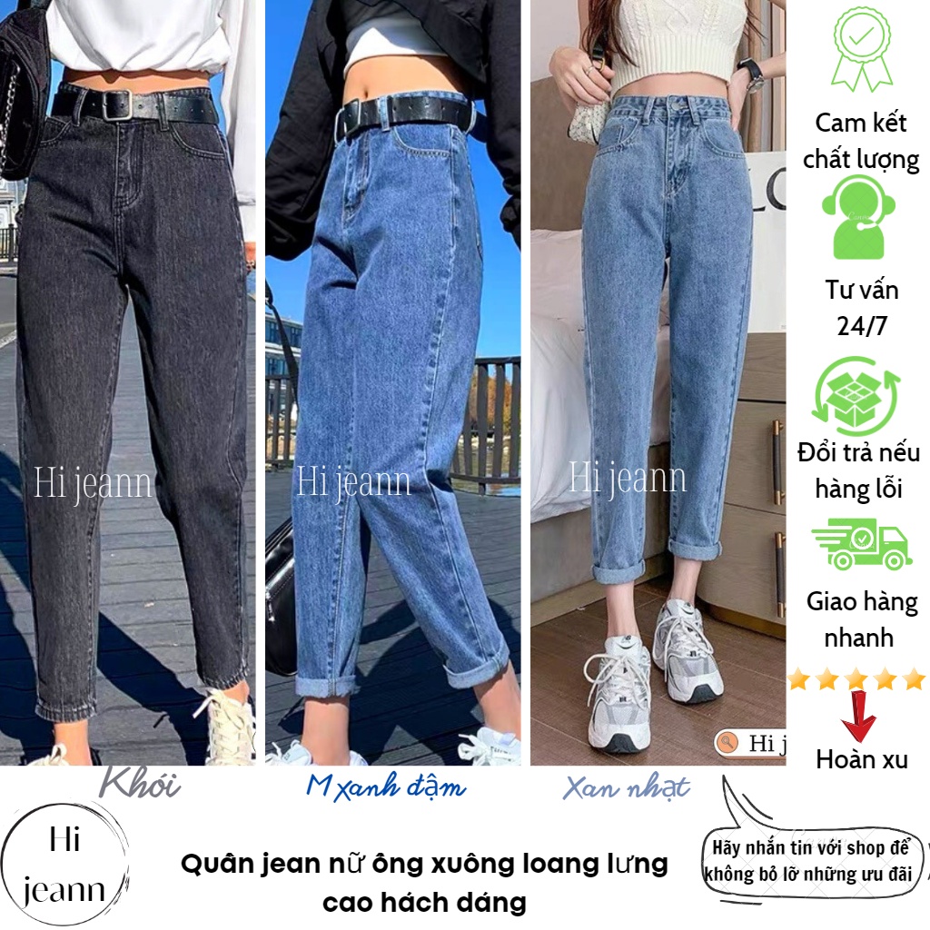 Quần Bò , Dáng Baggy Jean Nữ , Lưng Cao Không Co Giãn,Siêu hot