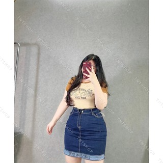 CHÂN VÁY JEAN ÔM CO GIÃN CHỮ [ TNT SHOP JEAN 60KG 90KG ]