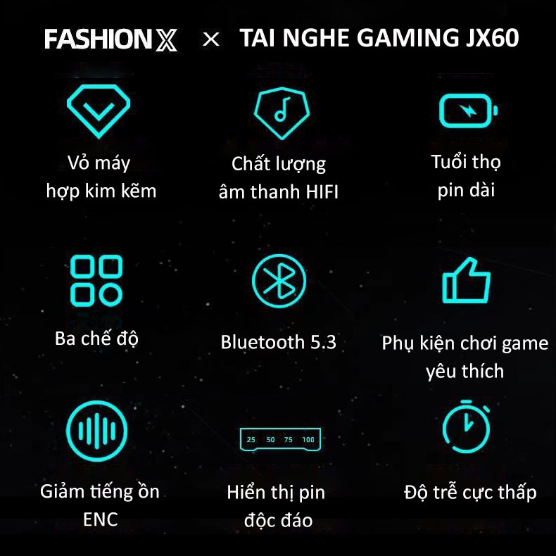 Tai Nghe Gaming Bluetooth JX60 Tai Nghe Không Dây Chip Chuyên Gaming Ba Chế Độ Chông Nước in-ear Chính Hãng PavuTech