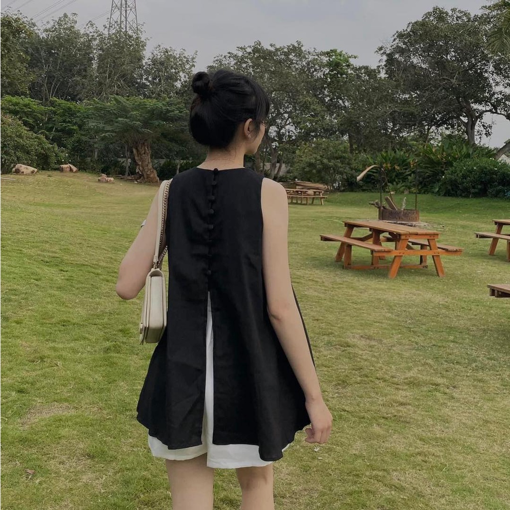 JIJI TOP🌸- Áo yếm form chữ A nút bọc xẻ lưng chất linen mềm siêu xinh | BigBuy360 - bigbuy360.vn