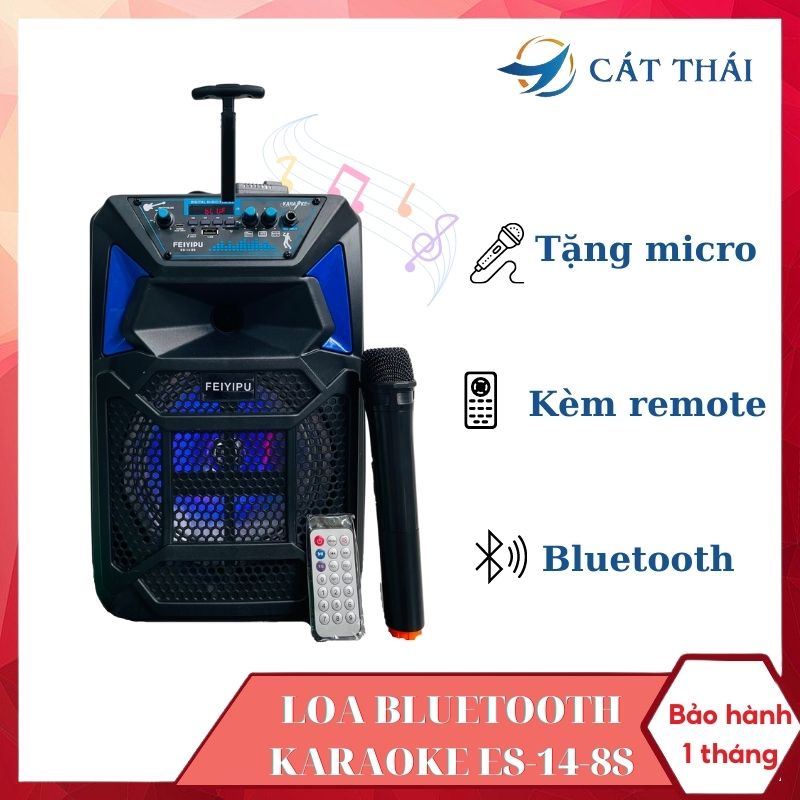Loa kéo bluetooth karaoke FEIYIPU ES-14-8S tặng kèm micro không dây và điều khiển có đèn led âm thanh cực hay