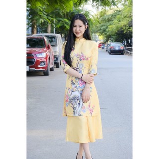 Áo Dài Cách Tân HECCI Màu Cánh Sen Tay Lỡ Chất Liệu Lụa Gấm ADI03