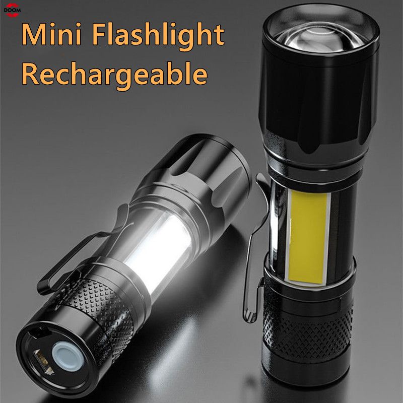 Đèn Pin Mini Usb Di Động Sạc Zoom Đèn Pin Ngoài Trời Có Thể Thu Vào T6 Chiếu Sáng Đèn Led Chống Nước Cắm Trại Đi Bộ Đường Dài Đèn 【Doom】