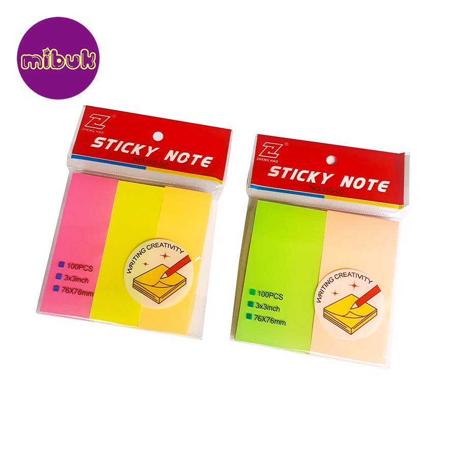 Giấy note 3x3 100 tờ chia 2 màu 3 màu tông dạ quang dùng ghi chú Sticky note ZHENG HAO