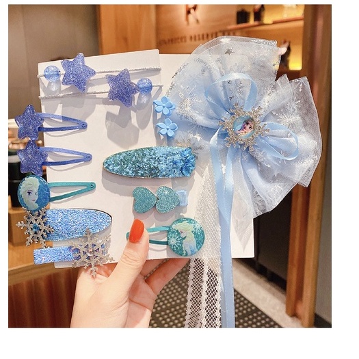 Kẹp tóc nơ tóc cho bé gái hình elsa sang chảnh sét gồm 13 chi tiết