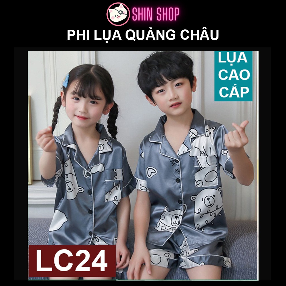 (9-21kg) ✅ Pizama PHI LỤA QUẢNG CHÂU Gấu xám LC24 trẻ em, đồ ngủ cộc bé trai, bé gái