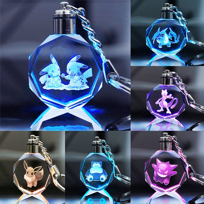 Móc Khóa Pha Lê Phát Quang Hình Pikachu Togepi Charizard Eevee Jigglypuff