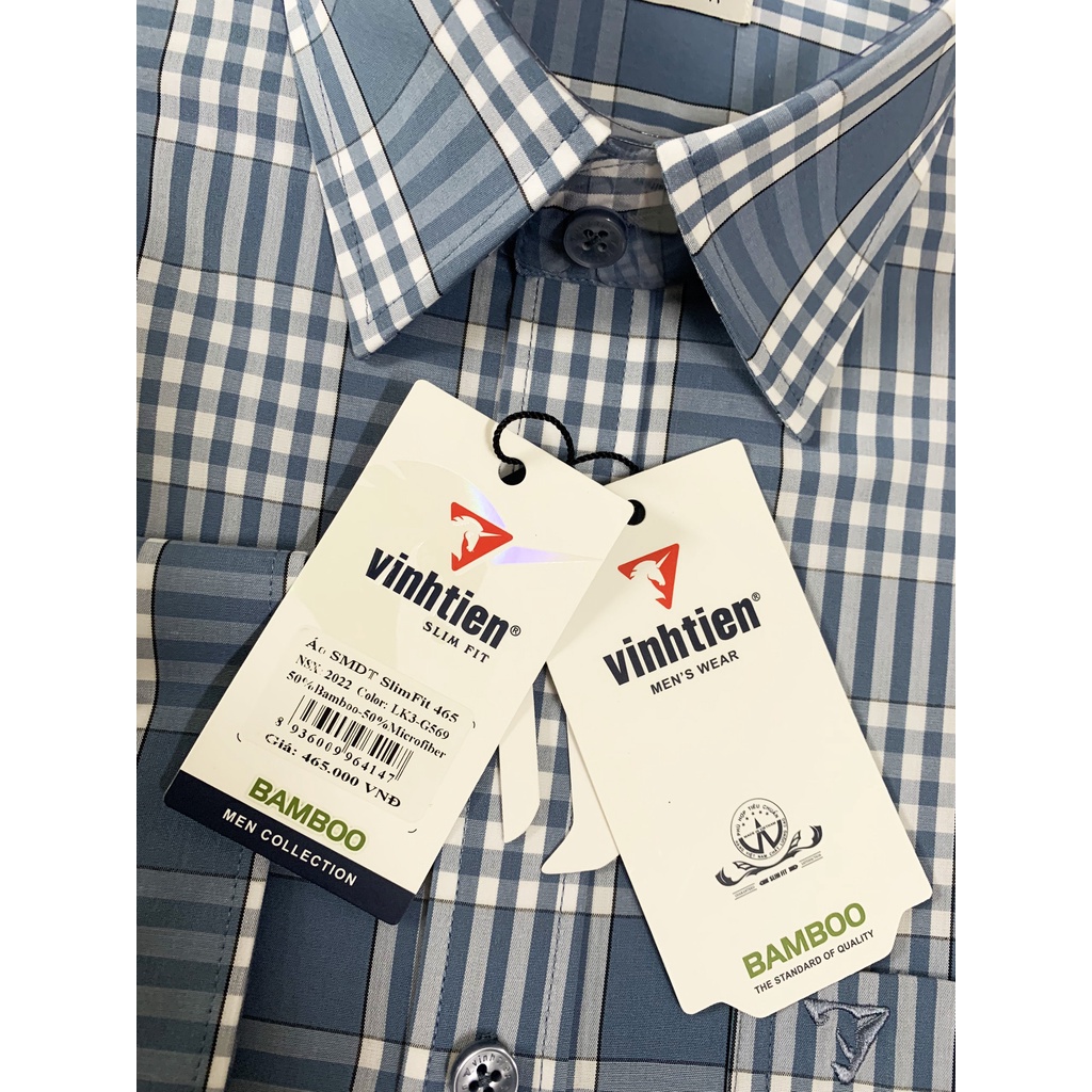 Áo Sơ Mi Tay Dài Bamboo Dáng SlimFit Vĩnh Tiến Kẻ G569