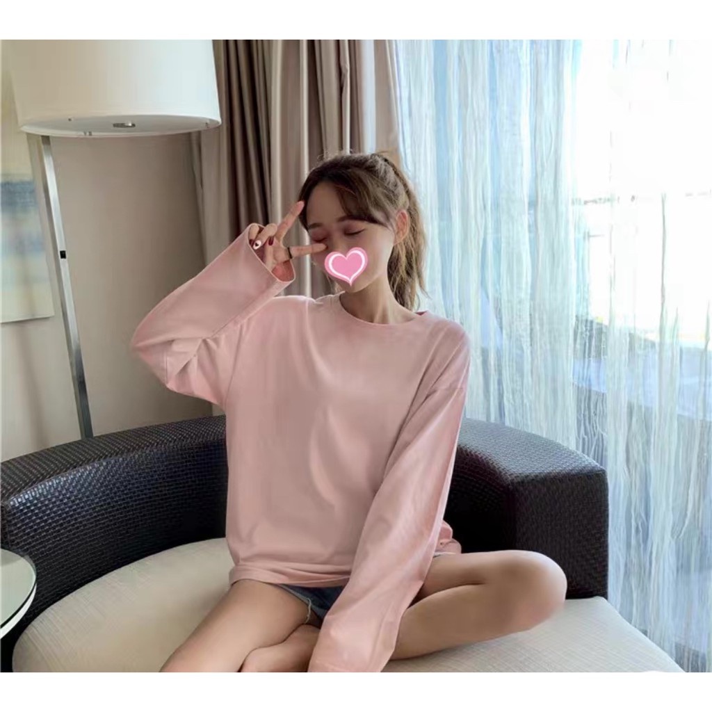 Áo thun TAY DÀI TRƠN 6535 ❤️ Áo tay dài Unisex form rộng Freesize dành cho nam nữ Molly Fashion