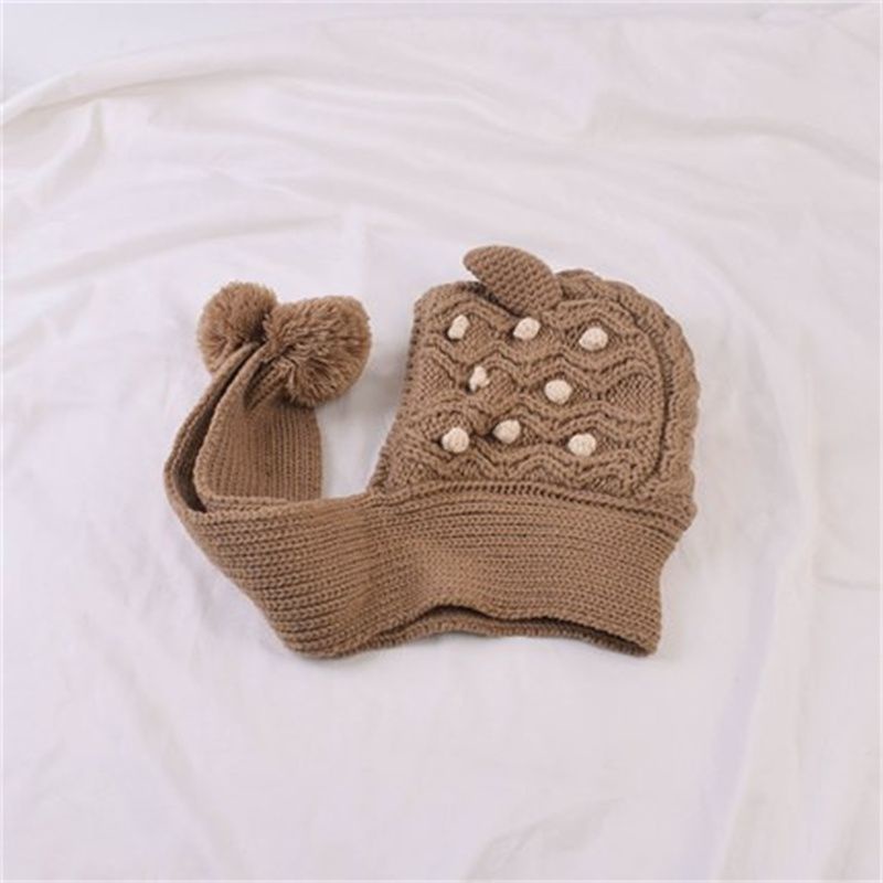 Mũ Len Kèm Khăn Choàng Một Mảnh Giữ Ấm Tai Phong Cách Hàn Quốc Cho Bé Gái