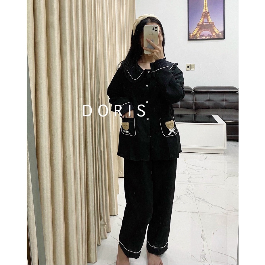 Bộ Đồ Bầu dài tay chất đũi mềm mịn hoạ tiết gấu thêu túi_Bộ Bầu bèo ,dính nổi ,mặc sau sinh có khoá cho con ti tiện lợi