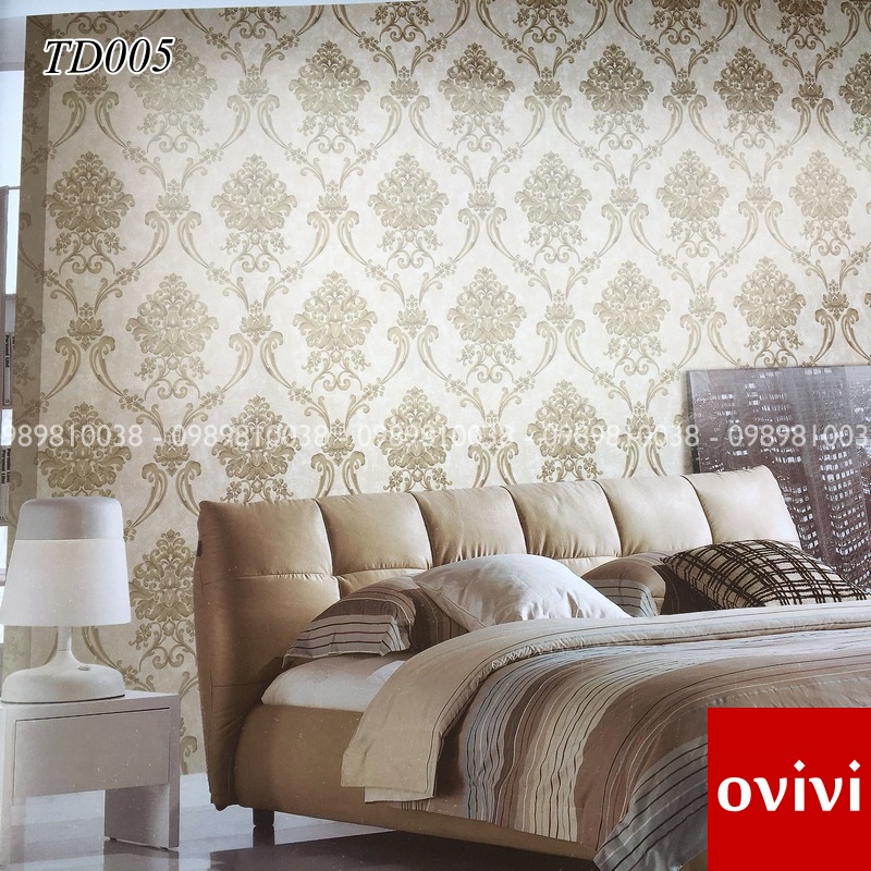 Giấy dán tường hoa văn cổ điển châu âu Cho Phòng ngủ giấy lụa đẹp Không Keo 53 cm