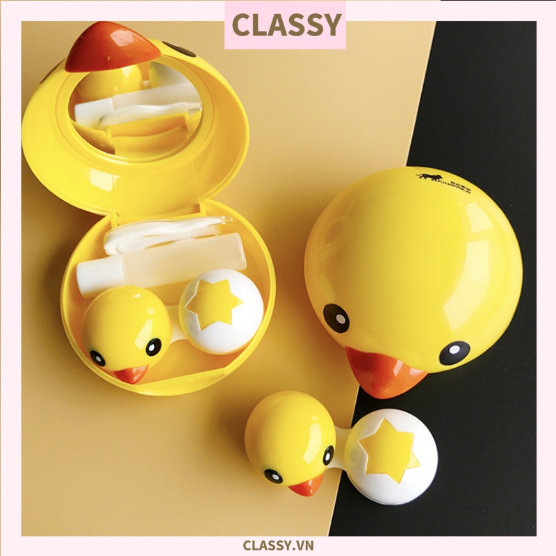 Khay đựng lens, kính áp tròng Classy đẹp hình con vịt vàng có kèm theo gương soi tiện lợi PK1309