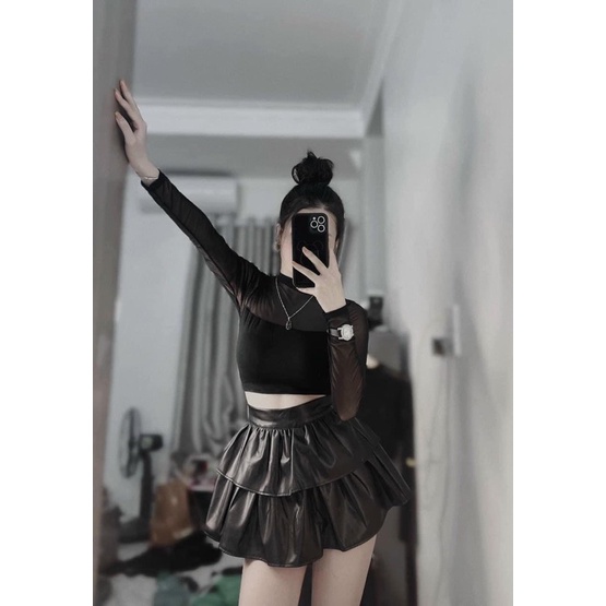 Chân váy da 2 tầng xoè hàng QC loại 1 có quần lót trong