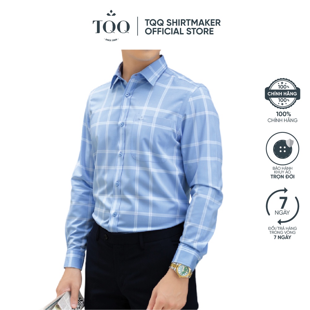 Áo sơ mi nam dài tay cao cấp TQQ K528CS-CSB màu xanh biển đậm dáng Slimfit tôn dáng hiện đại có túi ngực
