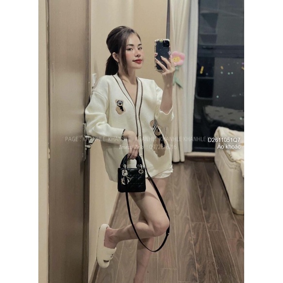 Áo khoác len cardigan phối hình gấu tay dài