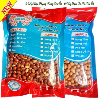 Combo 1kg: 500g Đậu Phộng Rang Tỏi Ớt - 500g Đậu Da Cá Tỏi Ớt (2 Túi) Rồng Con