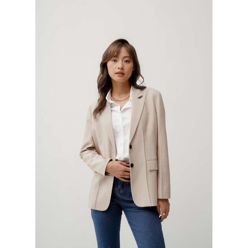 Áo Blazer dáng chiết eo giao 1 hàng khuy ly chiết mí nổi, 2 túi 2 bên thân trước(Be)_MONOTALK 22T40018TK