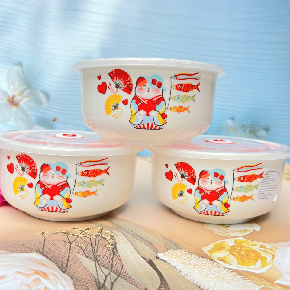 (XẢ KHO CỰC SỐC) Bộ 3 Thố Sứ SIZE TO 16cm Tô Sứ Có Nắp Đậy - Mẫu Ngẫu Nhiên - Bộ 3 Thố Đựng Cơm Mang Đi