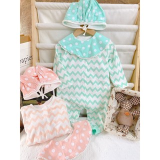 Set 3 chi tiết body + yếm + mũ sơ sinh siêu cute cho bé 5-12kg