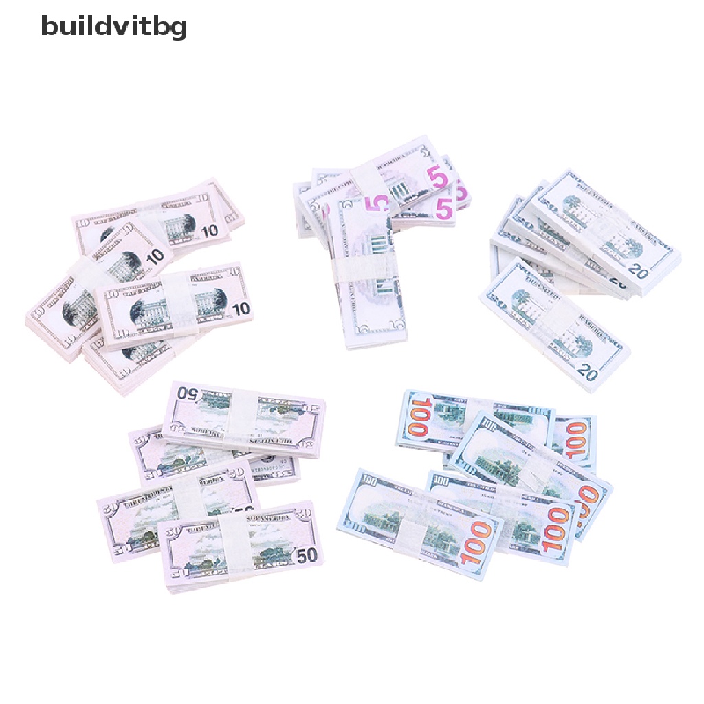 Set 100 Tờ Tiền Đô La 5 / 10 / 20 / 50 / 100 Trang Trí Nhà Búp Bê 1: 12 Bg