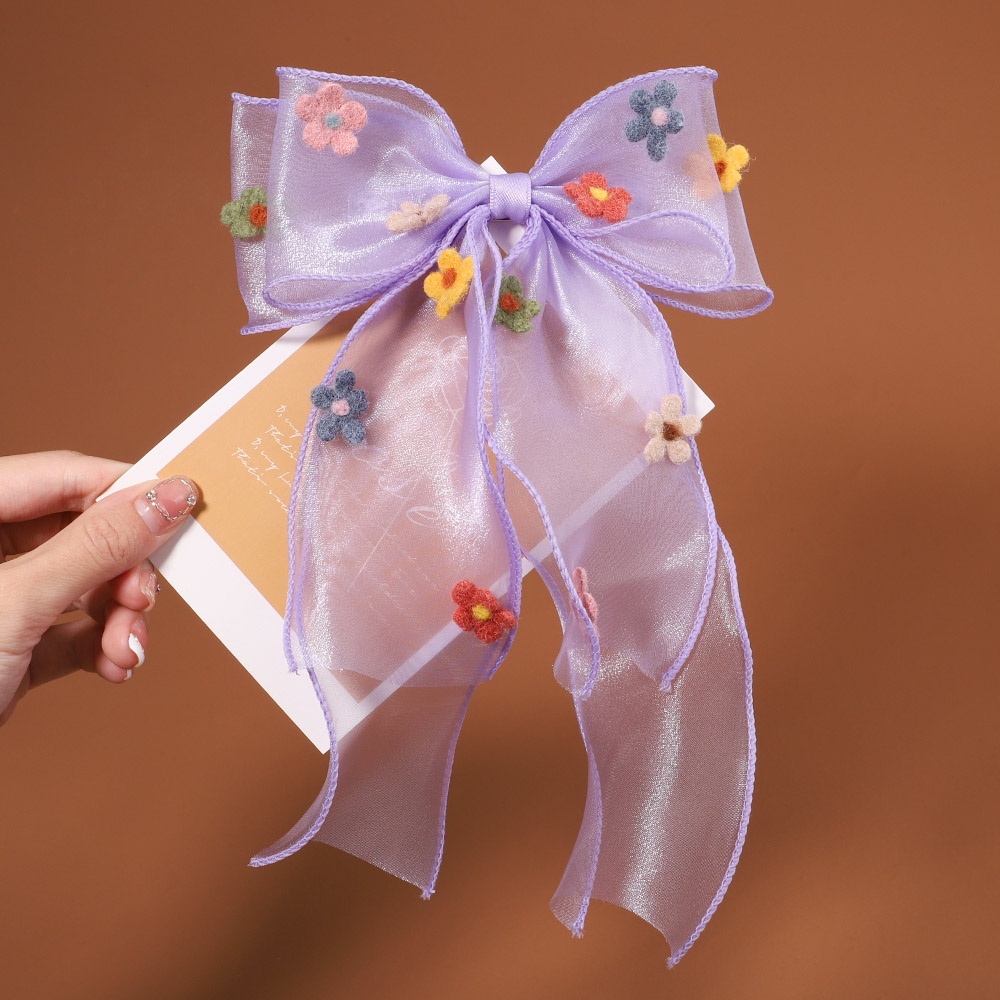 Kẹp tóc KIDSBOWS hình nơ vải chiffon thêu họa tiết hoa xinh xắn thời trang dành cho bé gái