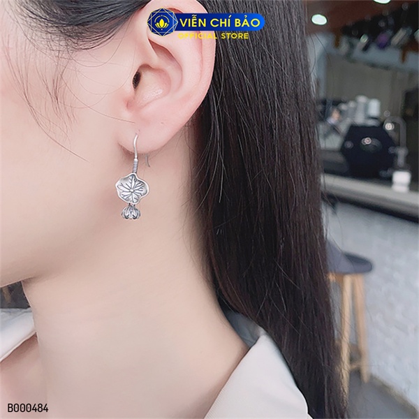 Bông tai bạc nữ đài sen dáng dài chất liệu bạc Thái 925 thời trang phụ kiện trang sức Viễn Chí Bảo B000484