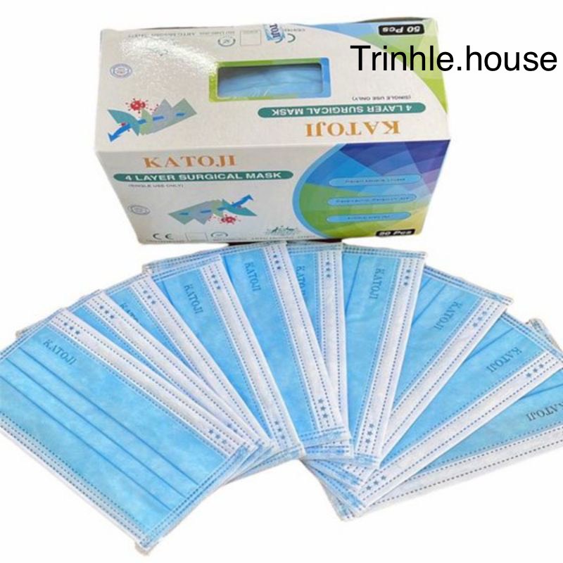 Khẩu trang y tế 4 lớp Vinapro, Katoji giấy lọc kháng khuẩn- hộp 50 cái- tân bình