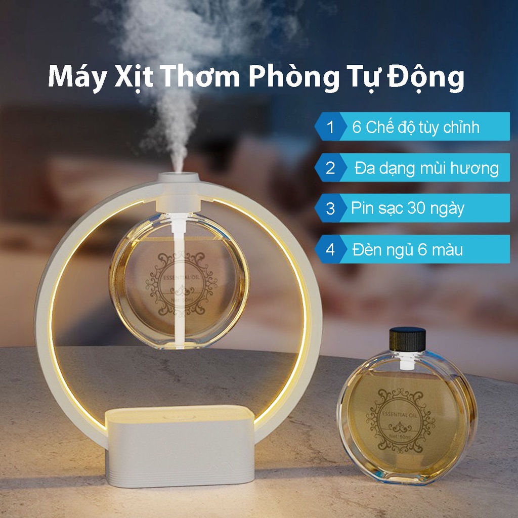 Máy Xịt Thơm Phòng Tự Động JD002, Tích Hợp Đèn Ngủ, Nước Hoa Thơm Phòng