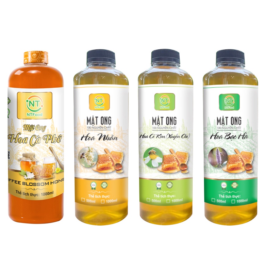 Mật Ong Nguyên Chất - Hoa Cafe / Hoa Nhãn / Hoa Xuyến Chi / Bạc Hà NTFood 1000ml - Nhất Tín Food