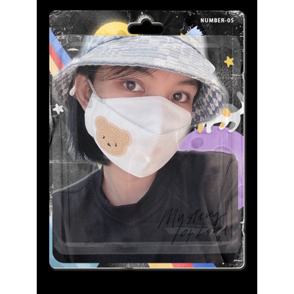 Khẩu trang vải linen thêu hình gấu nổi lót vải xô muslin