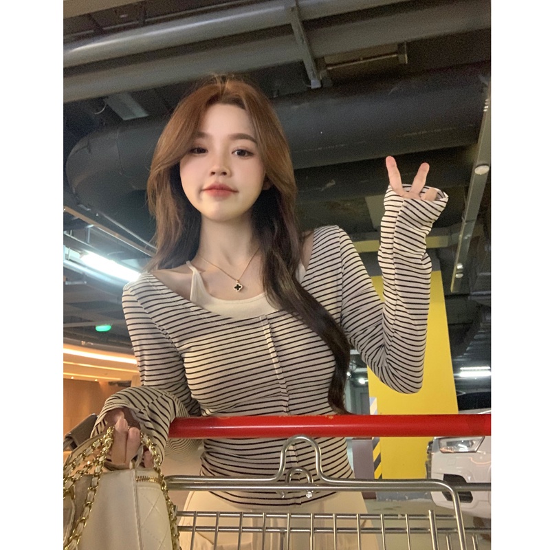 Áo Thun Nữ Dài Tay Giả Hai Lớp Thời Trang Hàn Quốc Mới