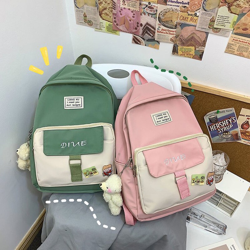 Balo Nylon Sức Chứa Lớn Không Có Móc Treo Hành Lý Phong Cách Nhật Bản Dễ Thương Cho Nữ