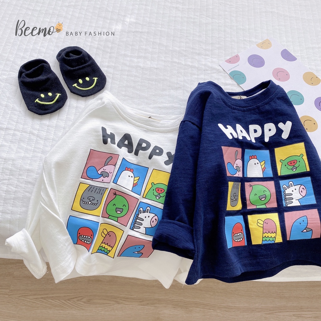 Áo phông dài tay HAPPY in hình thú vui nhộn cho bé trai/bé gái - 21A044