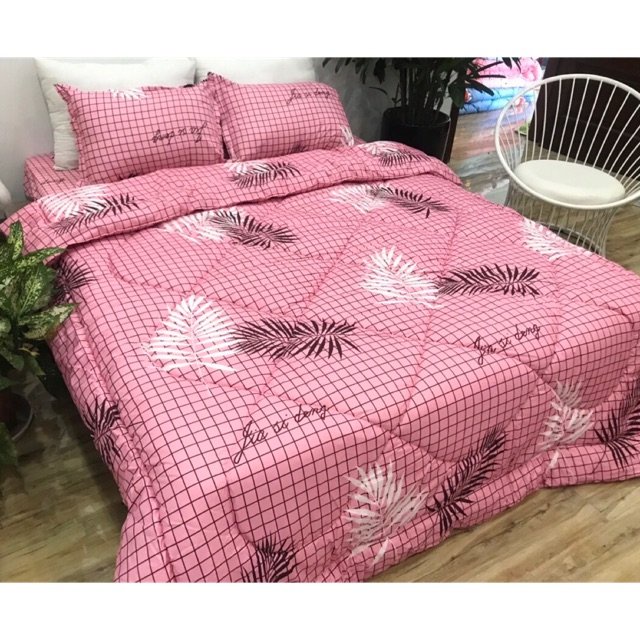 (FLASH SALE) ️ Bộ 5 món ga gối và chăn phao Gấu kẻ vuông (gấu balo) poly cotton chần bông dày mềm êm được chọn mẫu