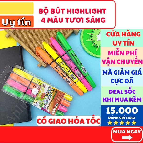 Bộ 4 bút highlight, 4 bút dạ quang 4 màu 2 đầu Gstar chất lượng, giá rẻ ✔️ FREESHIP 🚚- Phát Huy Hoàng
